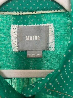 Maeve Anthropologie Emerald Green Polka Dot Blouse - Size 12  / L